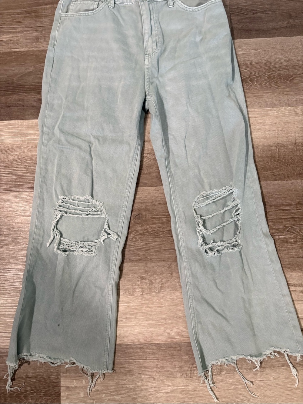 Light Green Distressed Wide-Leg Women's Jeans - Picture 2 of 7